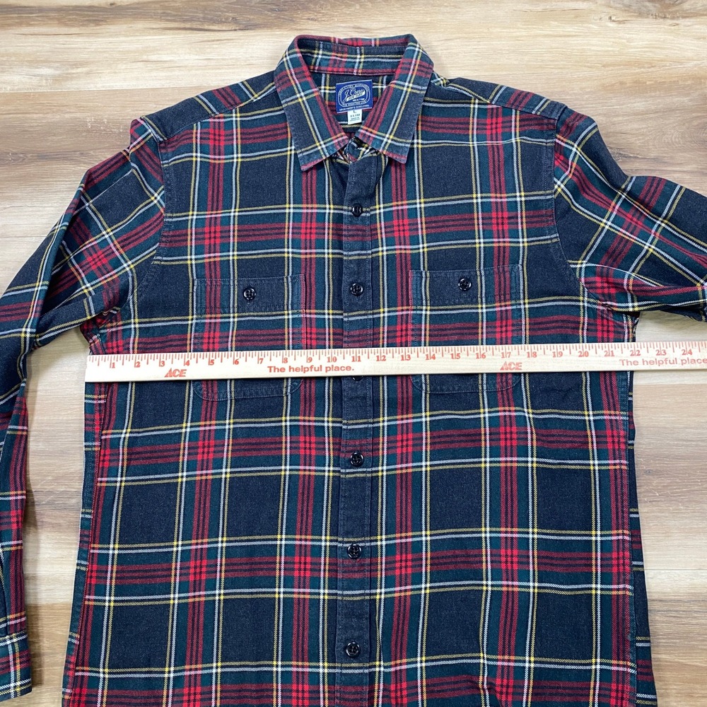 J.Crew Flannel Shirt Mens Large Slim Heritage Plaid Cotton Gray Red Classic Top - Picture 7 of 9